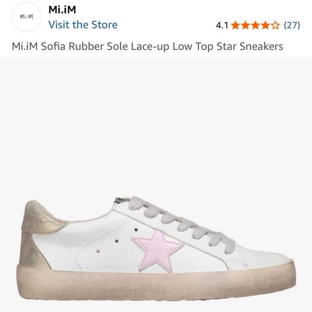 Mi.iM White and Pink Star Lace-Up Sneakers